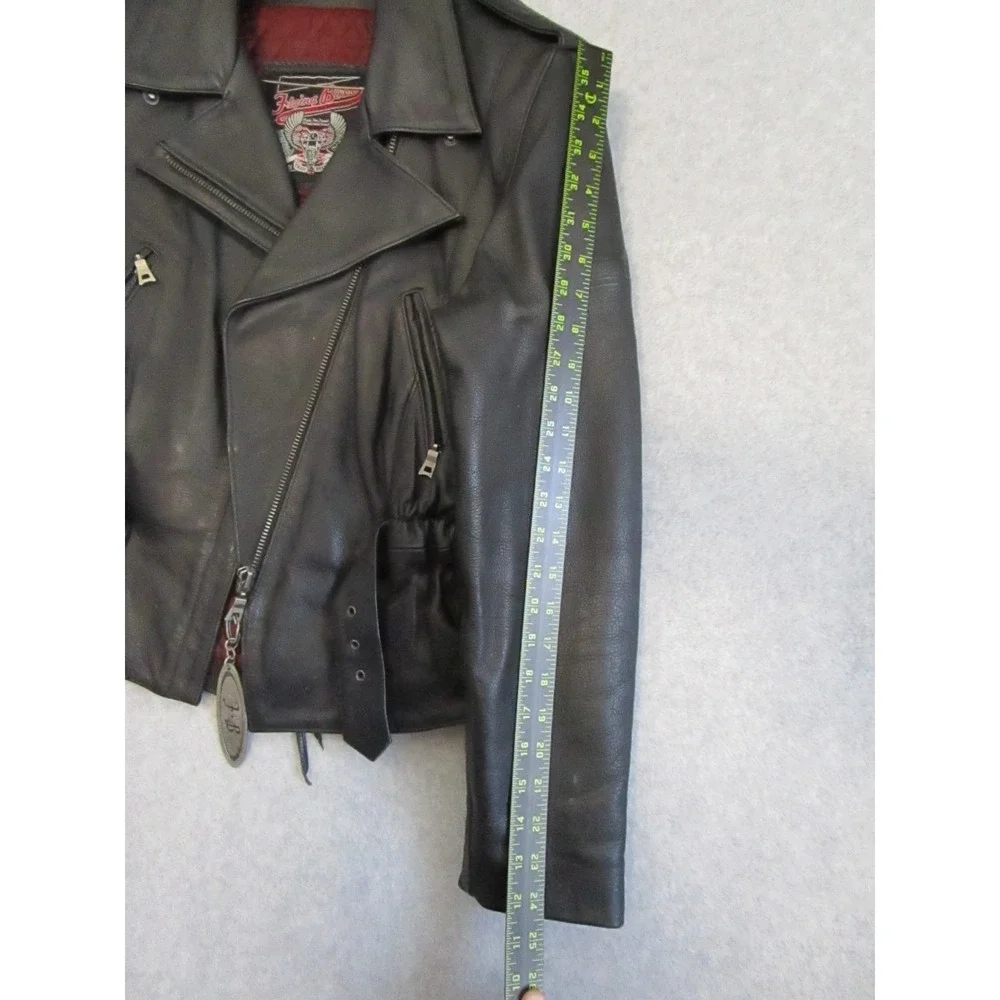 Flying Bikes Oakwood Leather Motorcycle Jacket Womens Large Black Quilted Belted